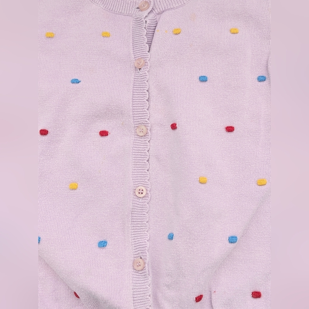 Girls Pastel Mauve Cardigan Sweater w/Colorful Raised Squares And Scalloped Hems - Picture 3 of 16